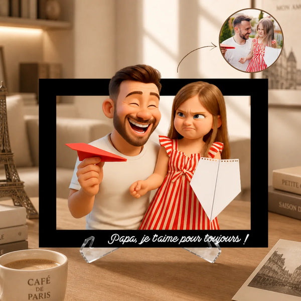 Cadre Photo Acrylique Personnalisé pour Papa - Portrait en Animation 3D