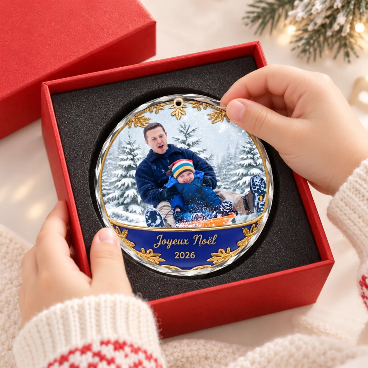 Crystal Snowy Sledding Ornament Gift