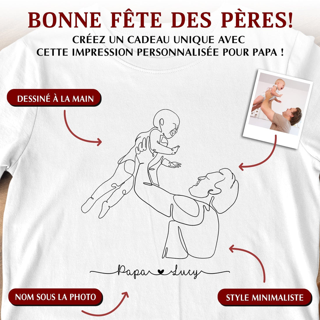 line art minimaliste dessine a la main a partir votre photo cadeau personnalise pour papa