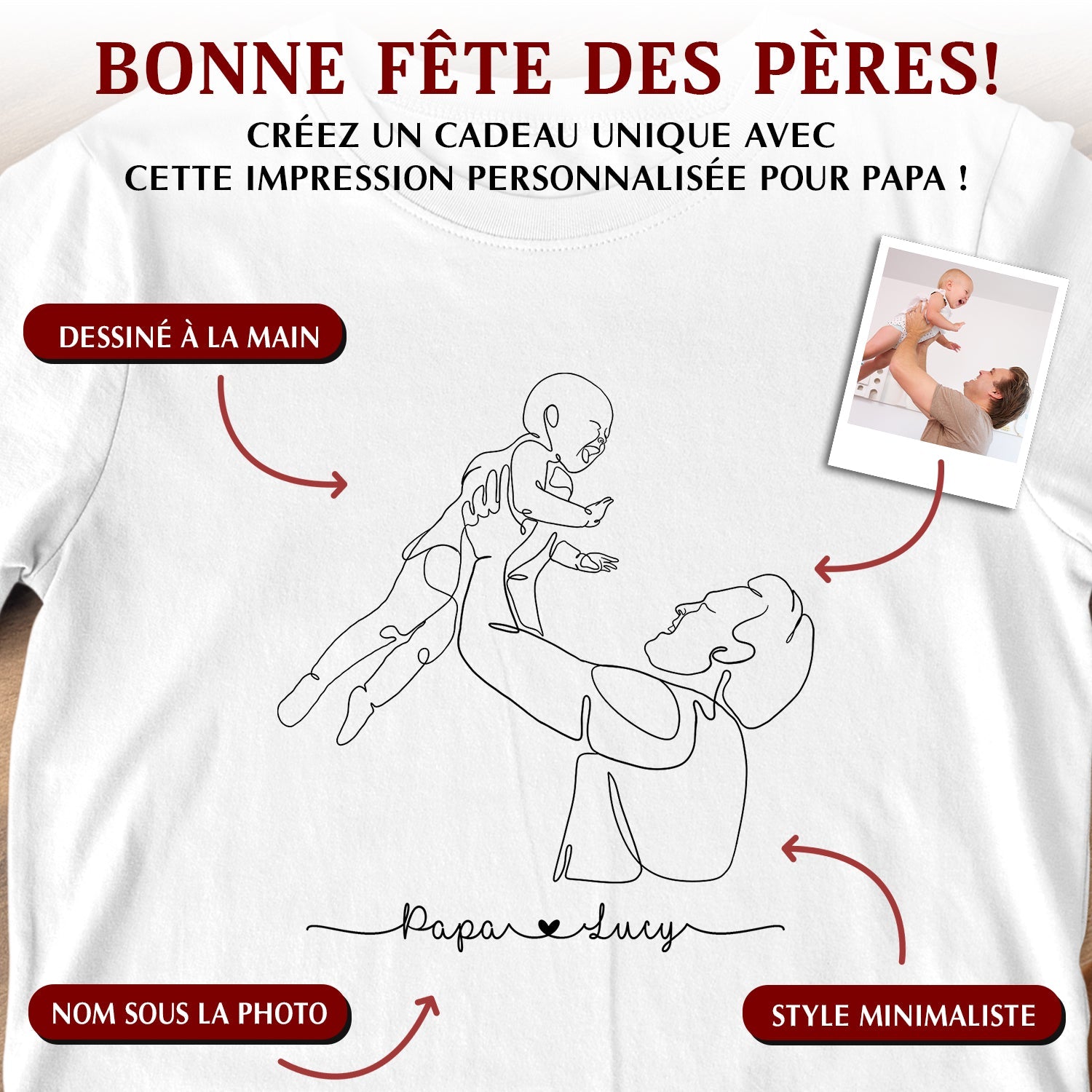 line art minimaliste dessine a la main a partir votre photo cadeau personnalise pour papa