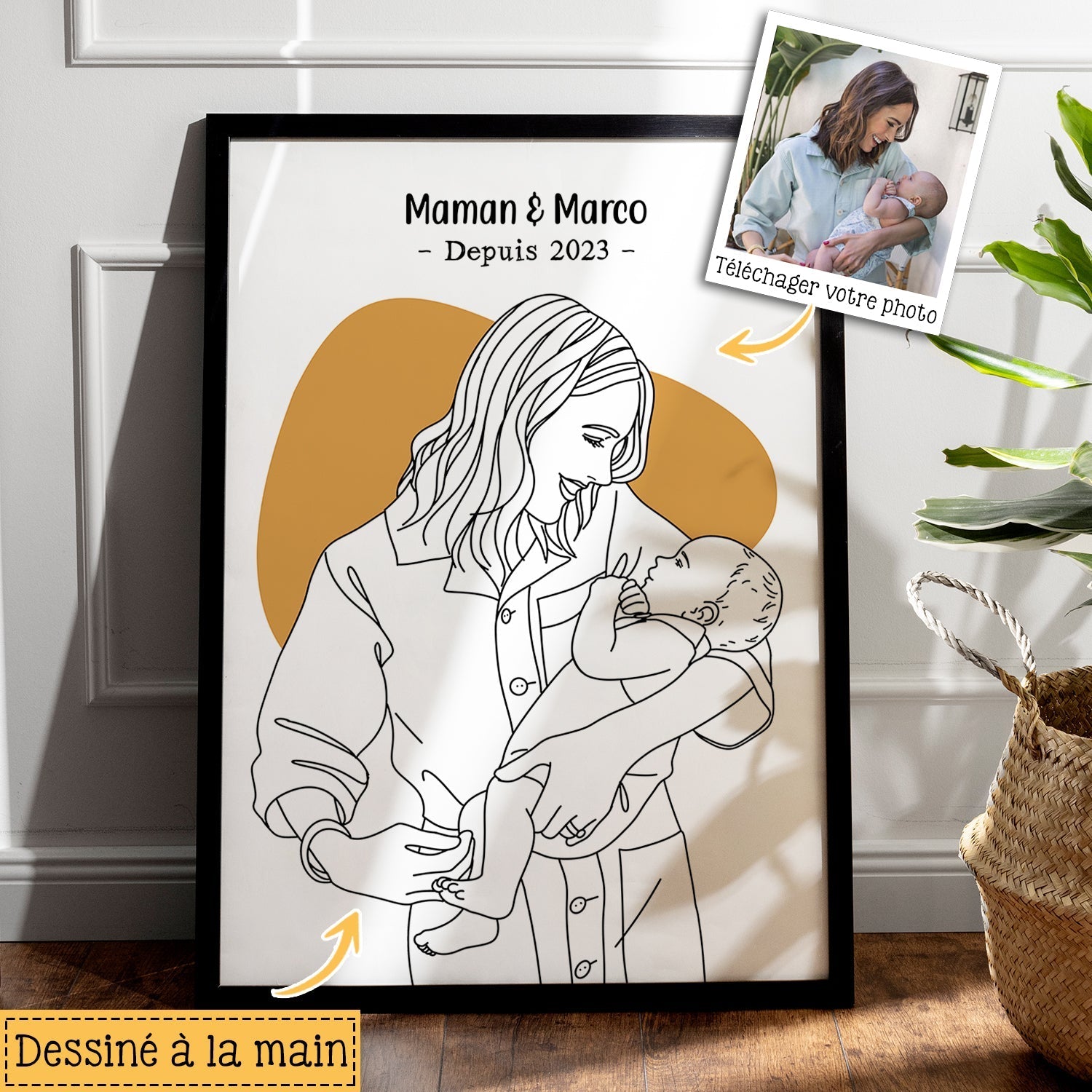 portrait line art dessine a la main a partir dune photo cadeau personnalise pour maman