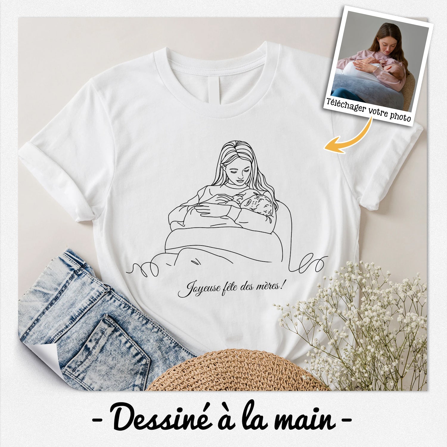 portrait line art dessine a la main a partir dune photo cadeau personnalise pour maman