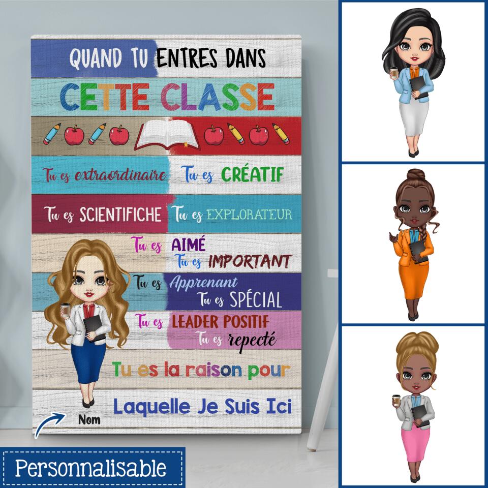 quand tu entres dans cette classe personnalisable toile pour professeur