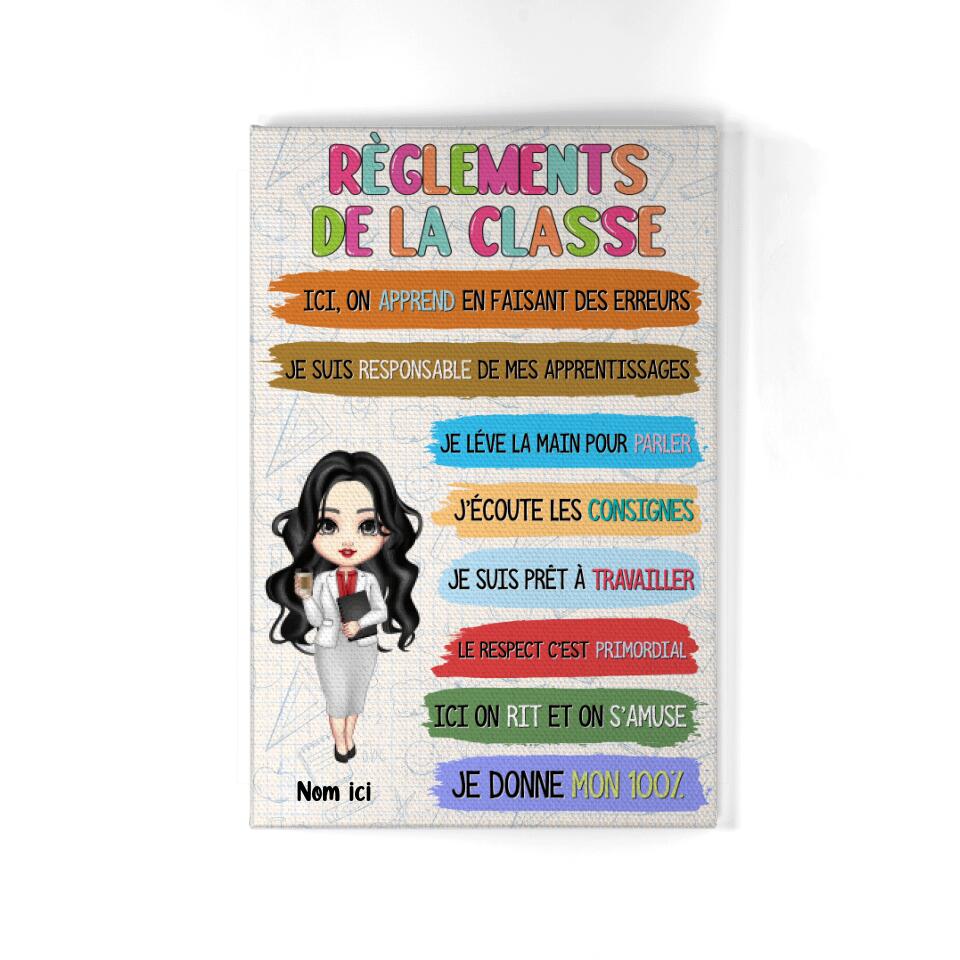 reglements de la classe personnalisable toile pour professeur