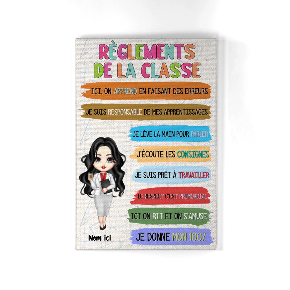 reglements de la classe personnalisable toile pour professeur