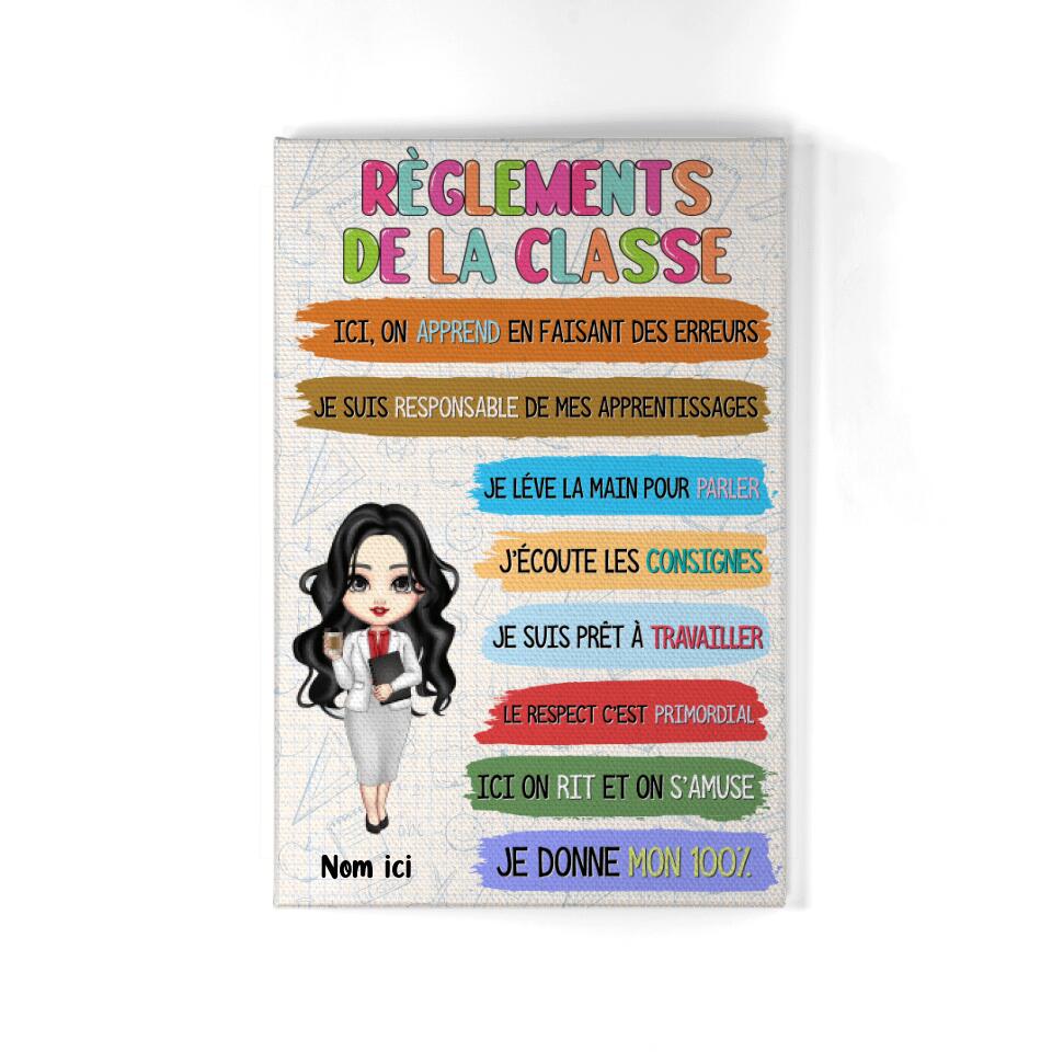 reglements de la classe personnalisable toile pour professeur